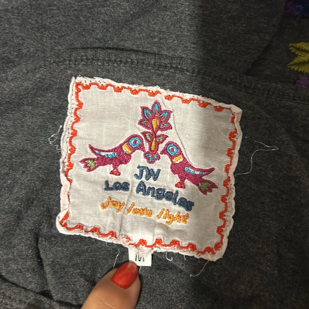 Johnny Was floral gray cotton ruffle embroidered long sleeve top soft casual - Picture 5 of 6